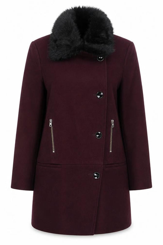 F&F Women's Purple Faux Fur Collar Mid-Length Coat Size 14