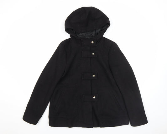 Zara Women’s Black Wool Blend Hooded Duffle Coat XS