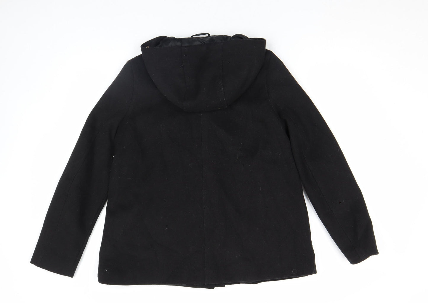 Zara Women’s Black Wool Blend Hooded Duffle Coat XS