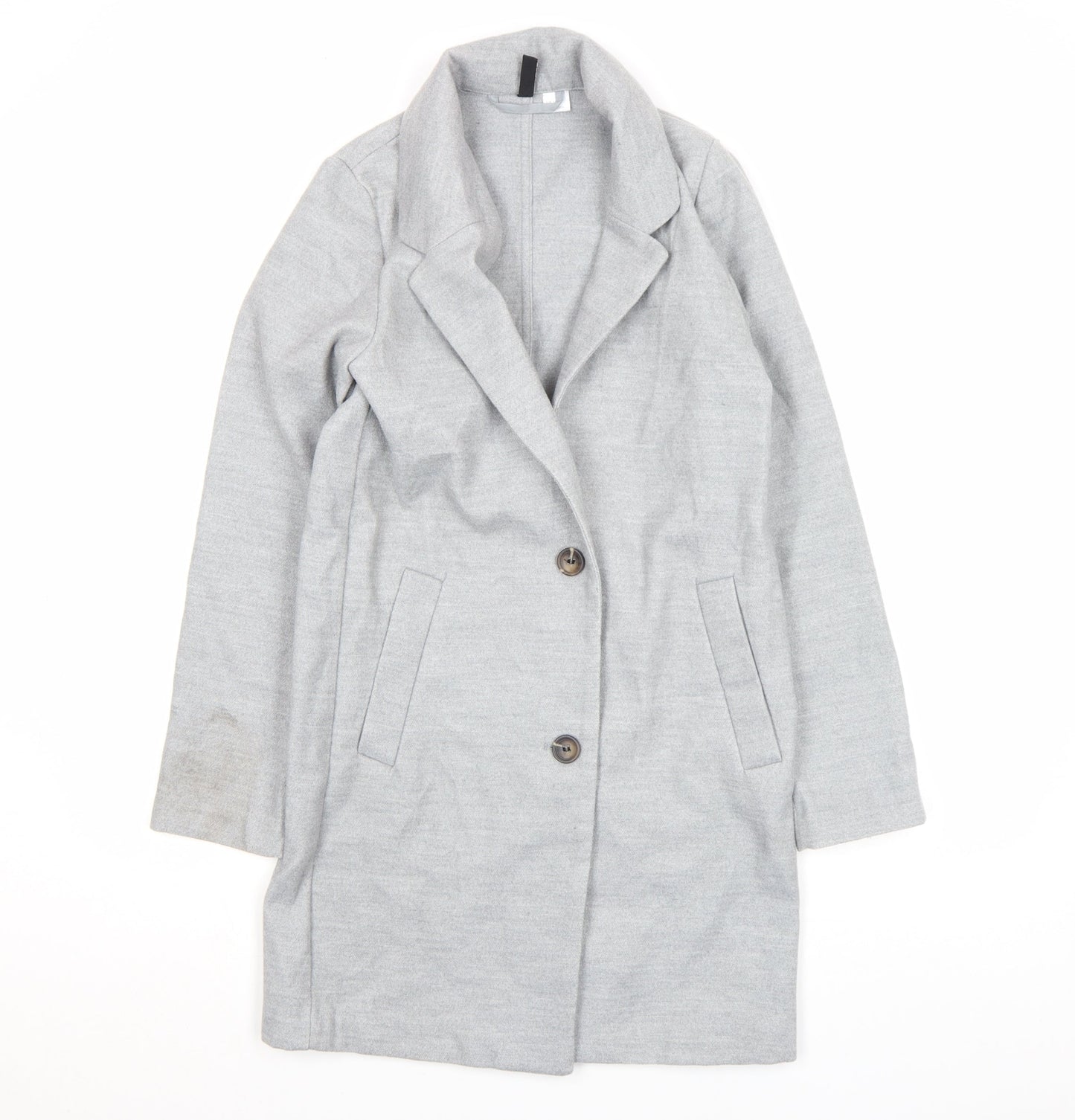 H&M Divided Women's Grey Long Overcoat XS Button Casual Workwear