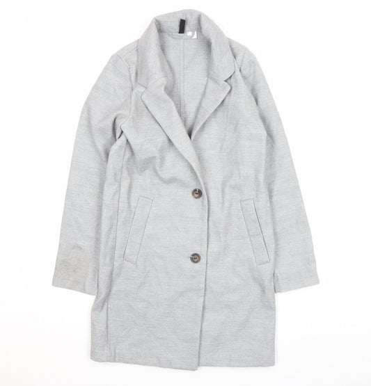 H&M Divided Women's Grey Long Overcoat XS Button Casual Workwear