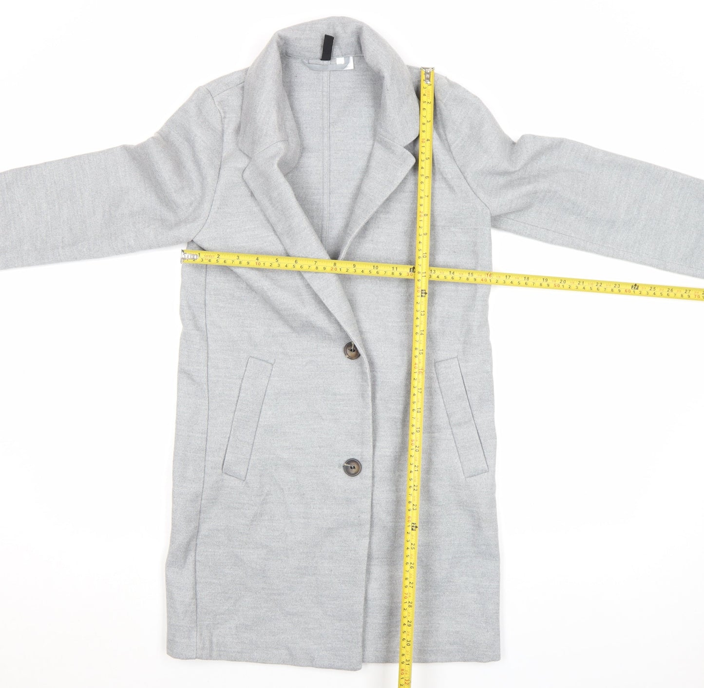 H&M Divided Women's Grey Long Overcoat XS Button Casual Workwear