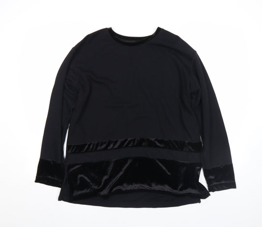 By Design Women's Black Velvet Trim Long Sleeve Blouse Size L