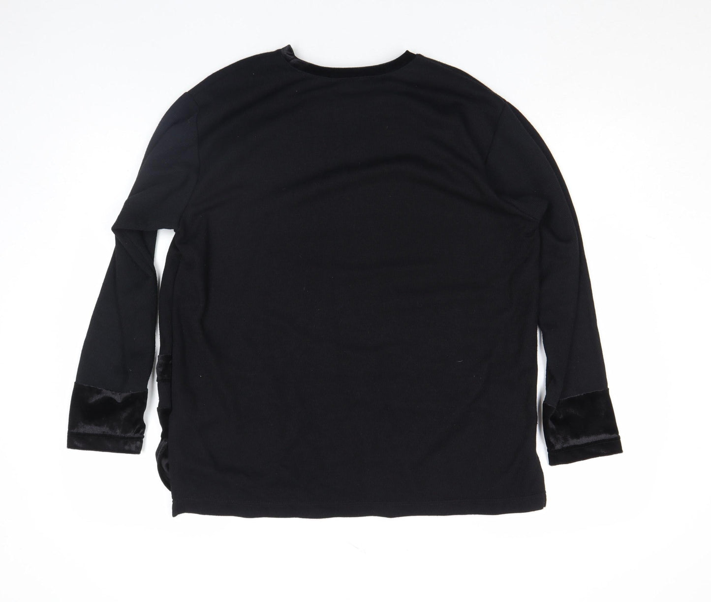 By Design Women's Black Velvet Trim Long Sleeve Blouse Size L