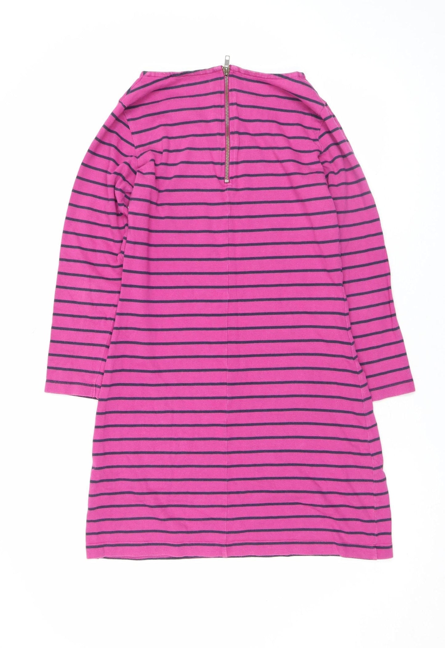 Jack Wills Women Pink & Navy Striped Shift Dress UK 8 Long Sleeve Cotton