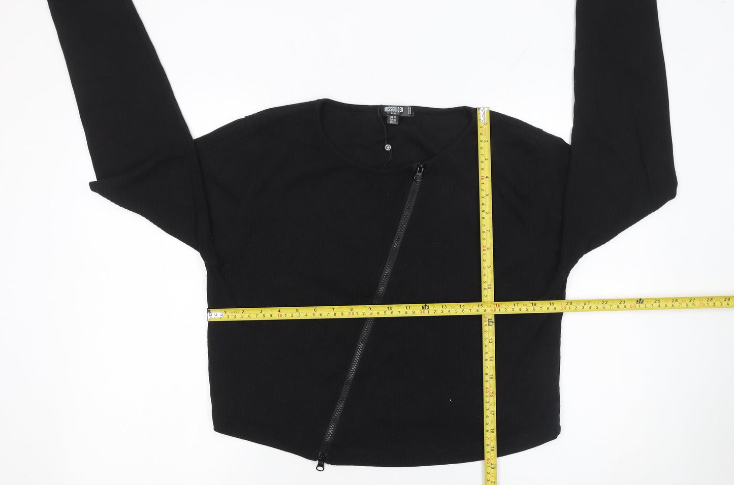Missguided Women’s Black Cropped Zip Jersey Blouse UK 20 Plus