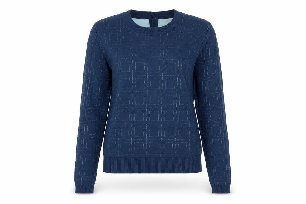 Sixton London Women’s Blue XS Geometric Knit Crew Neck Jumper
