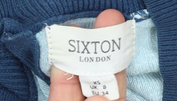 Sixton London Women’s Blue XS Geometric Knit Crew Neck Jumper
