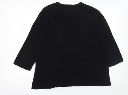 Eastex Women's Black Cotton Knit 3/4 Sleeve Pullover Jumper Size 20
