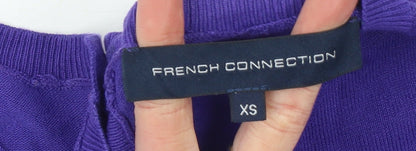 Brand and care label for French Connection Women's Purple XS Button Back Knit Cardigan