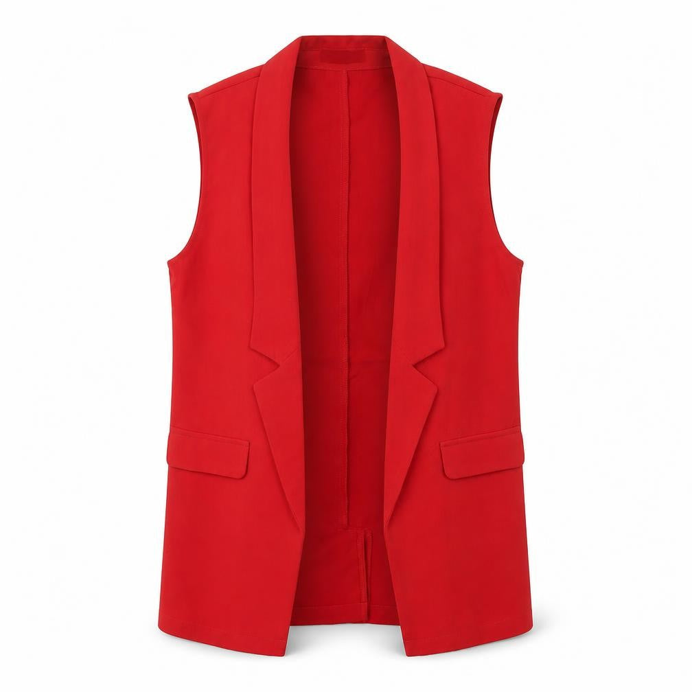 JustFab Women Red Sleeveless Suit Waistcoat M Regular Fit Polyester