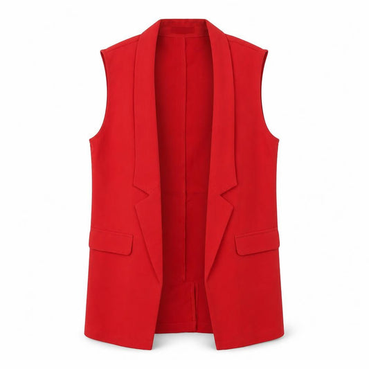 JustFab Women Red Sleeveless Suit Waistcoat M Regular Fit Polyester