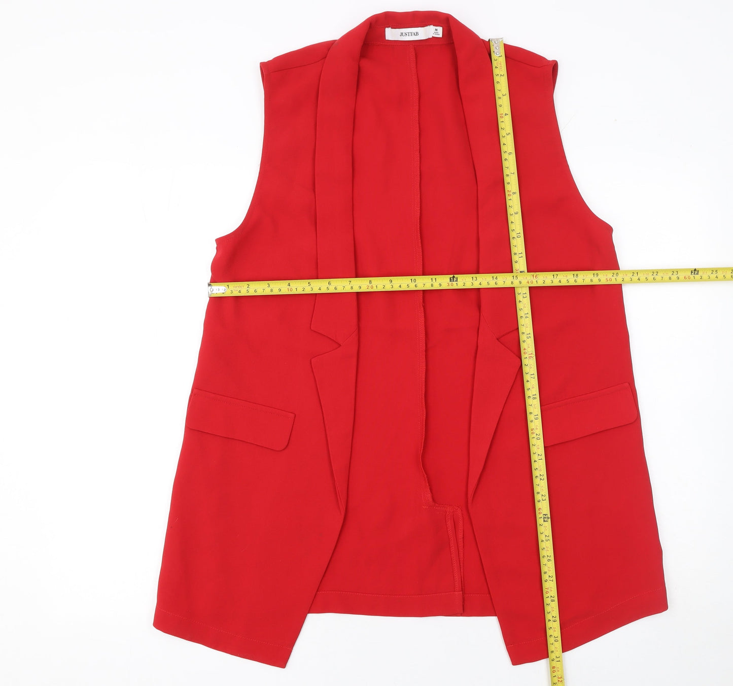 JustFab Women Red Sleeveless Suit Waistcoat M Regular Fit Polyester
