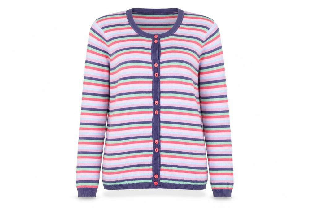 Tulchan Womens Multicoloured Cotton Striped Cardigan Size S