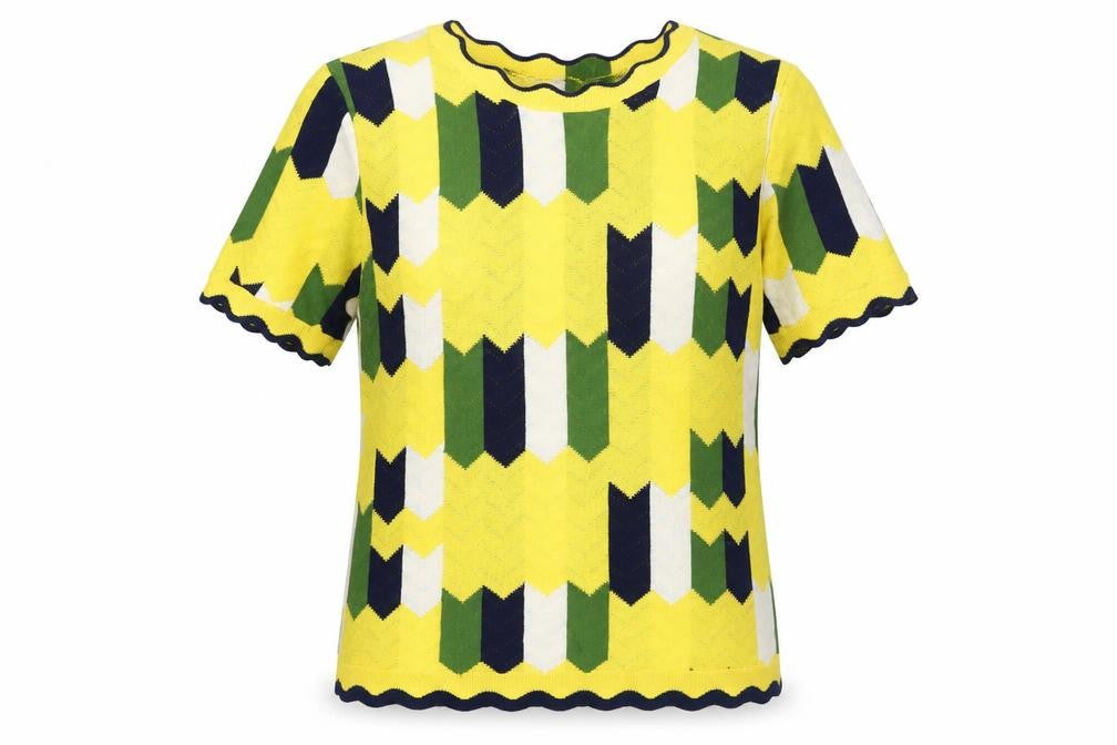 Zara Knit Women's Multicoloured Geometric Short Sleeve Viscose Top S