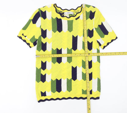 Zara Knit Women's Multicoloured Geometric Short Sleeve Viscose Top S