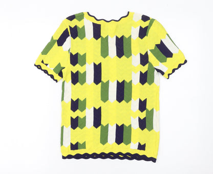 Zara Knit Women's Multicoloured Geometric Short Sleeve Viscose Top S