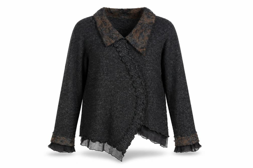 Nina Murati Women Black XL Wrap Cardigan Mohair Wool Blend