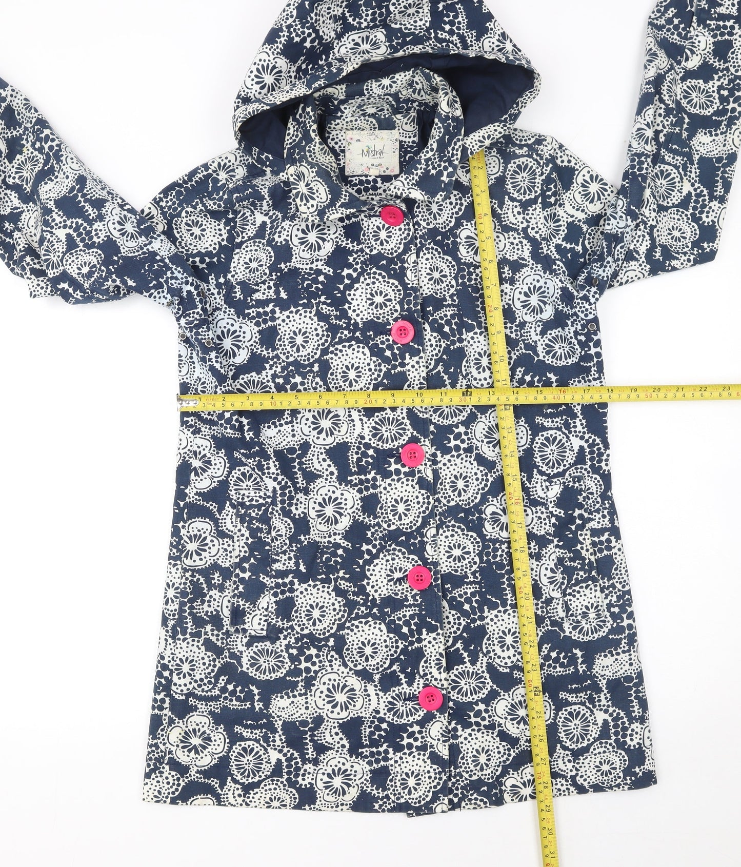 Mistral Women's Blue Floral Hooded Cotton Rain Coat Size 8