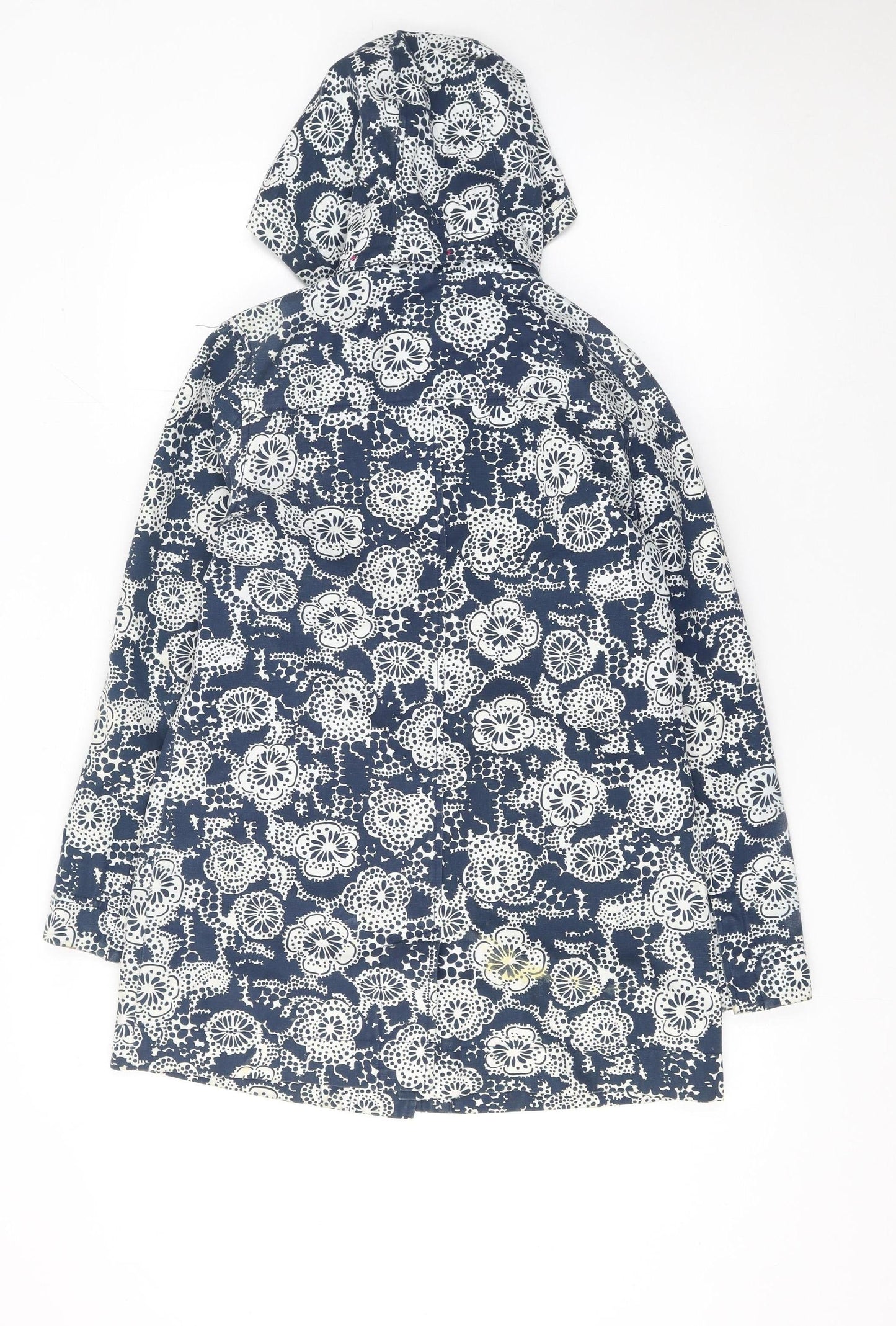Mistral Women's Blue Floral Hooded Cotton Rain Coat Size 8