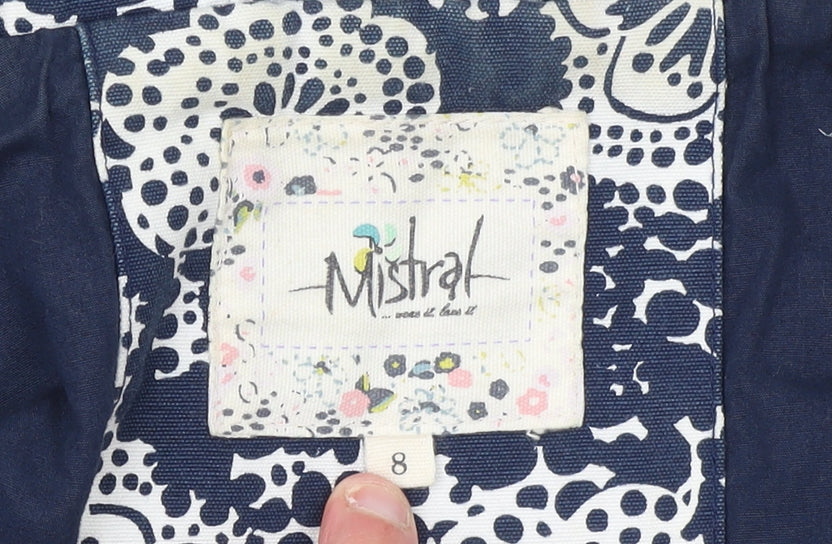 Mistral Women's Blue Floral Hooded Cotton Rain Coat Size 8