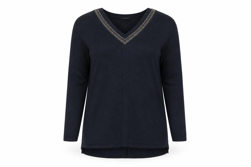 Next Women's Black Jewel V-Neck Long Sleeve Knit Jumper Size 10