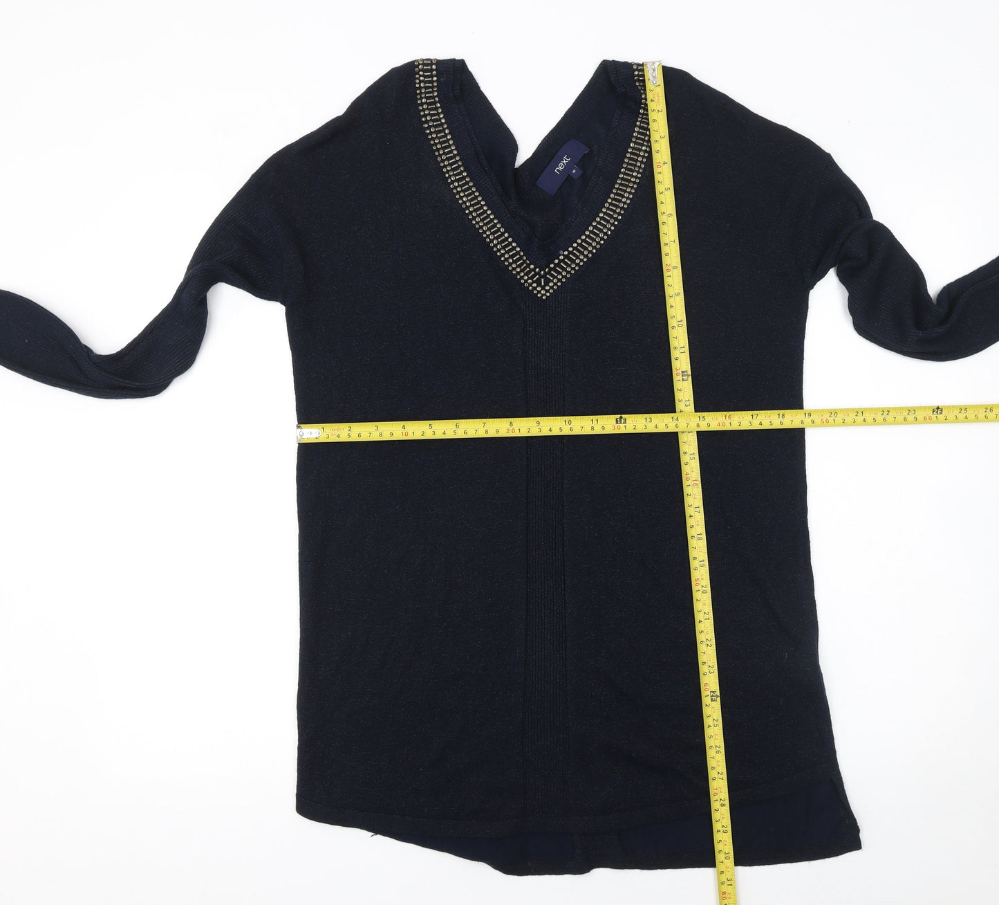 Next Women's Black Jewel V-Neck Long Sleeve Knit Jumper Size 10