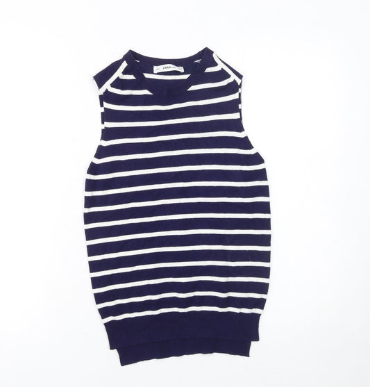 Zara Women Blue White Striped Knit Sleeveless Tank Top Size 8