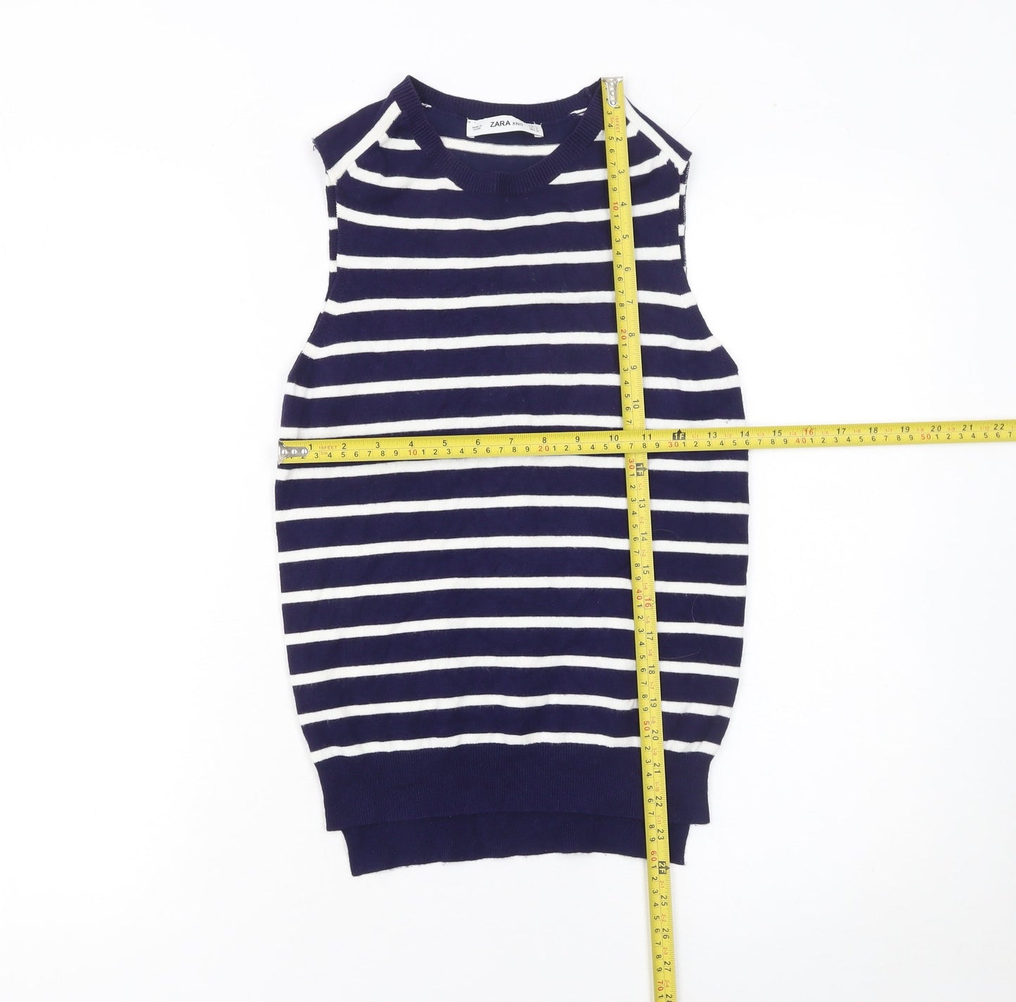 Zara Women Blue White Striped Knit Sleeveless Tank Top Size 8