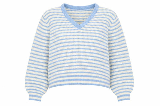 Vero Moda Women Blue Stripe V-Neck Chunky Knit Jumper Size L