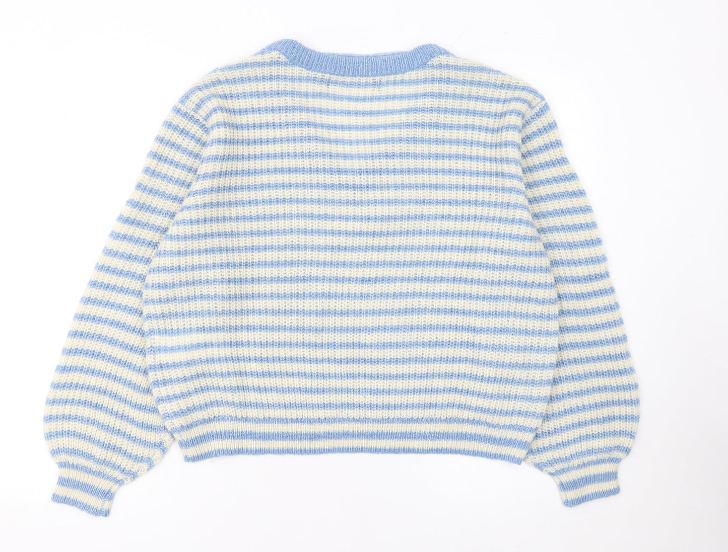 Vero Moda Women Blue Stripe V-Neck Chunky Knit Jumper Size L