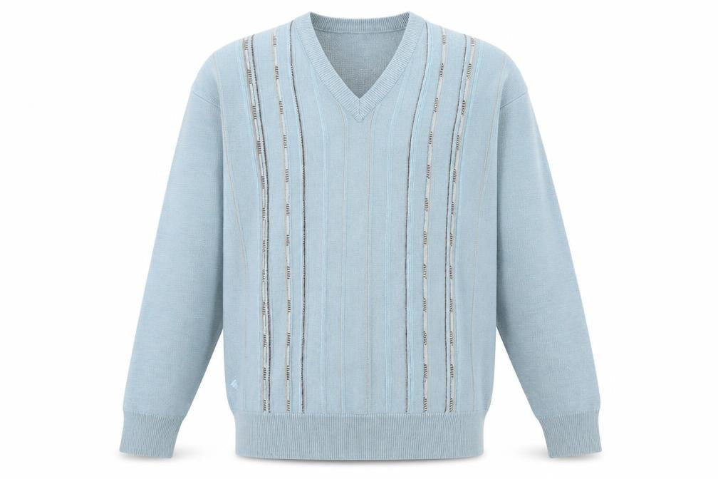 Galteco Men Blue Wool Blend V-Neck Pullover Jumper XL