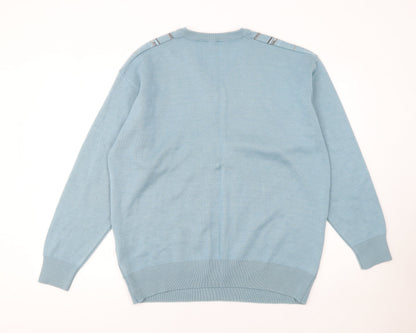 Galteco Men Blue Wool Blend V-Neck Pullover Jumper XL