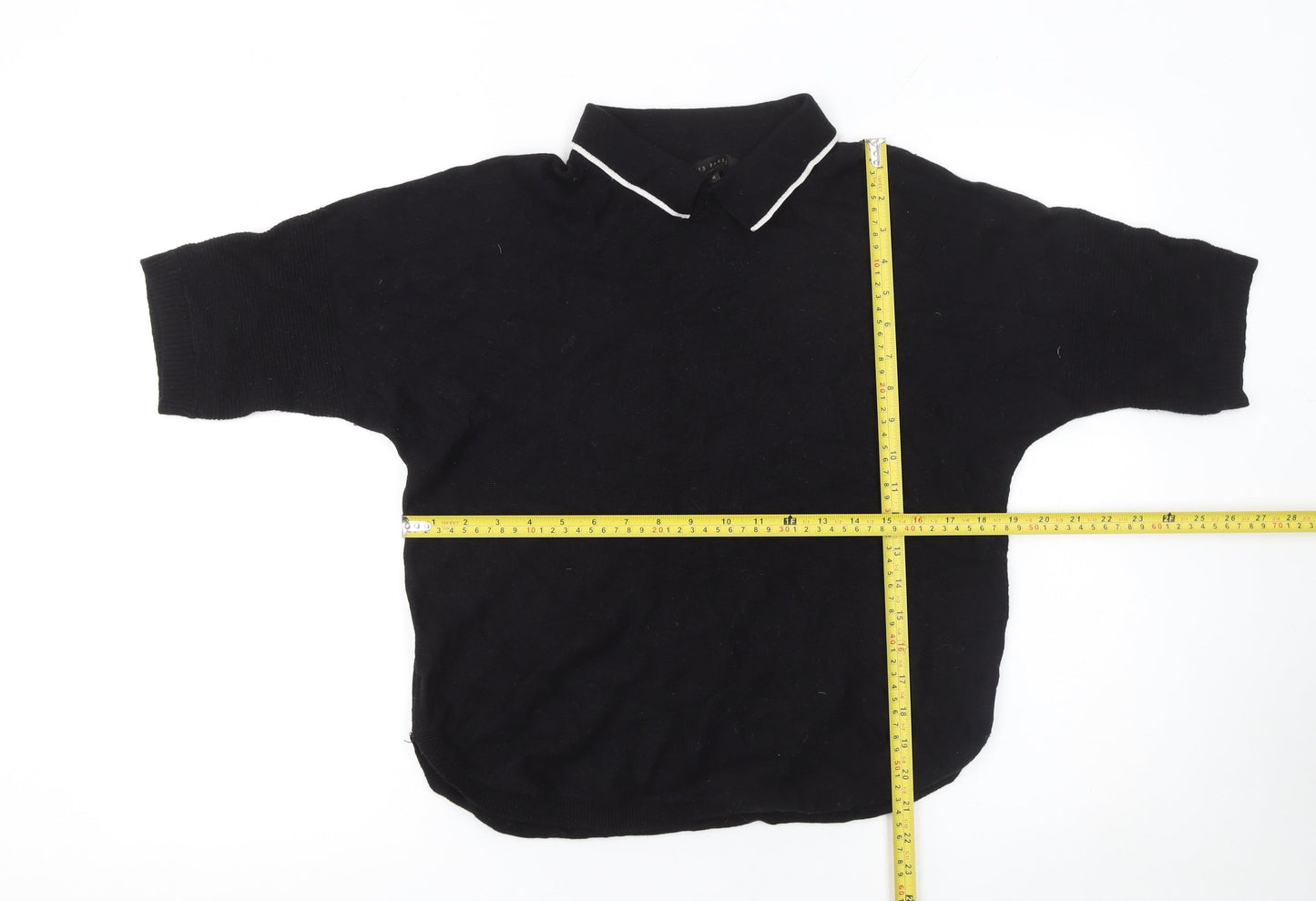 Ted Baker Women's Black Collared Short Sleeve Knit Jumper Size 10