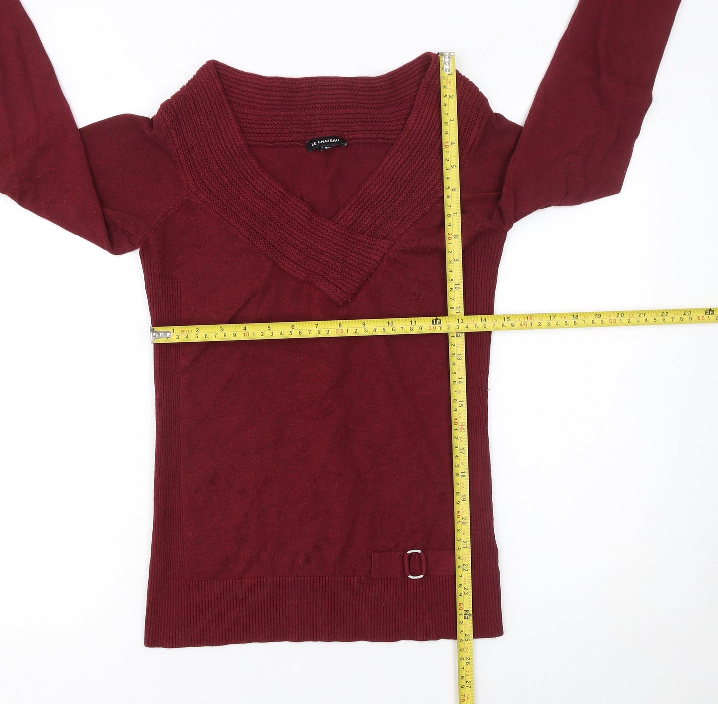 Le Chateau Women's Red V-Neck Long Sleeve Pullover Jumper Size M