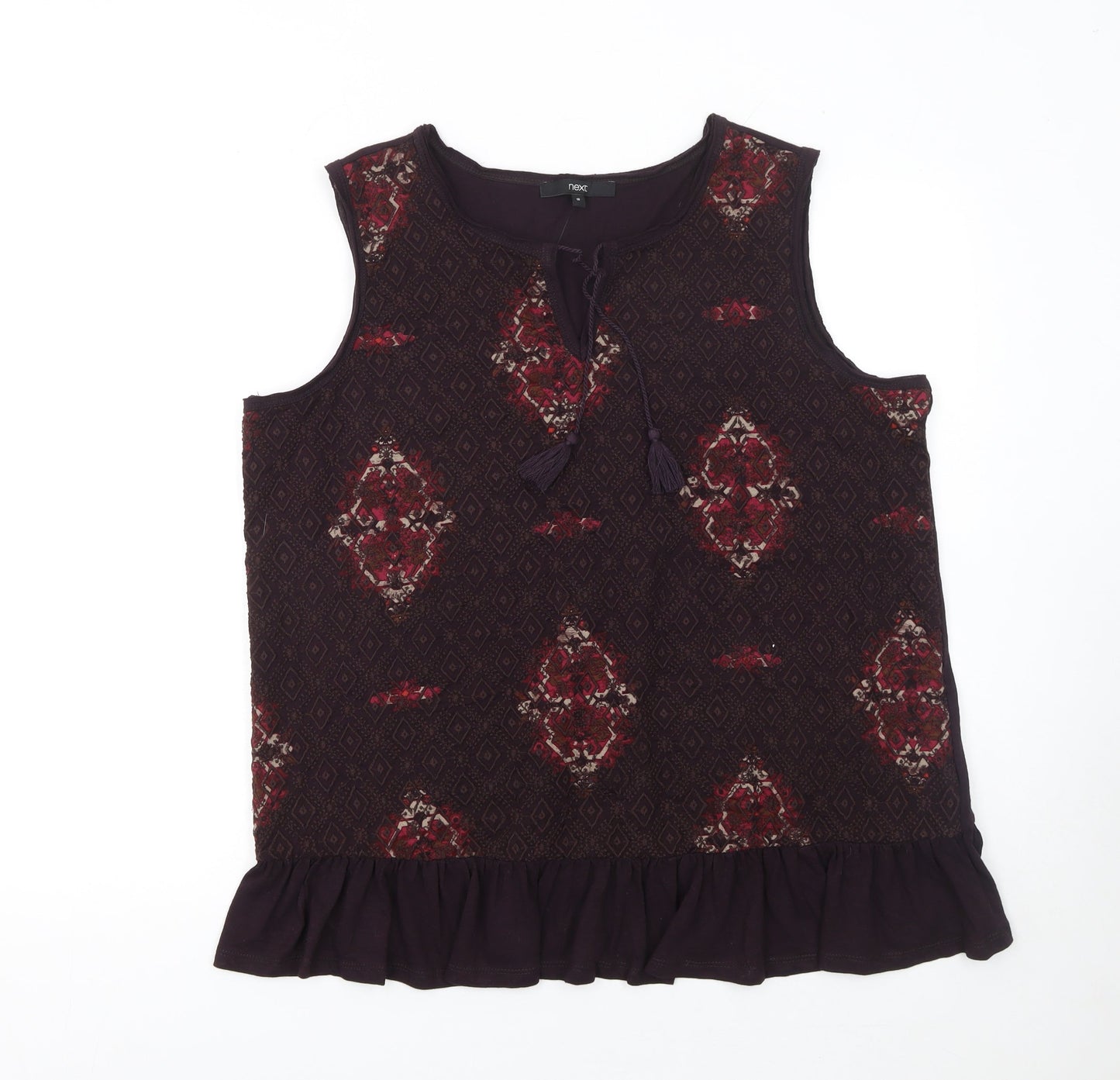 Next Women’s Brown Bohemian Tassel Cotton Sleeveless Tunic Blouse Size 18