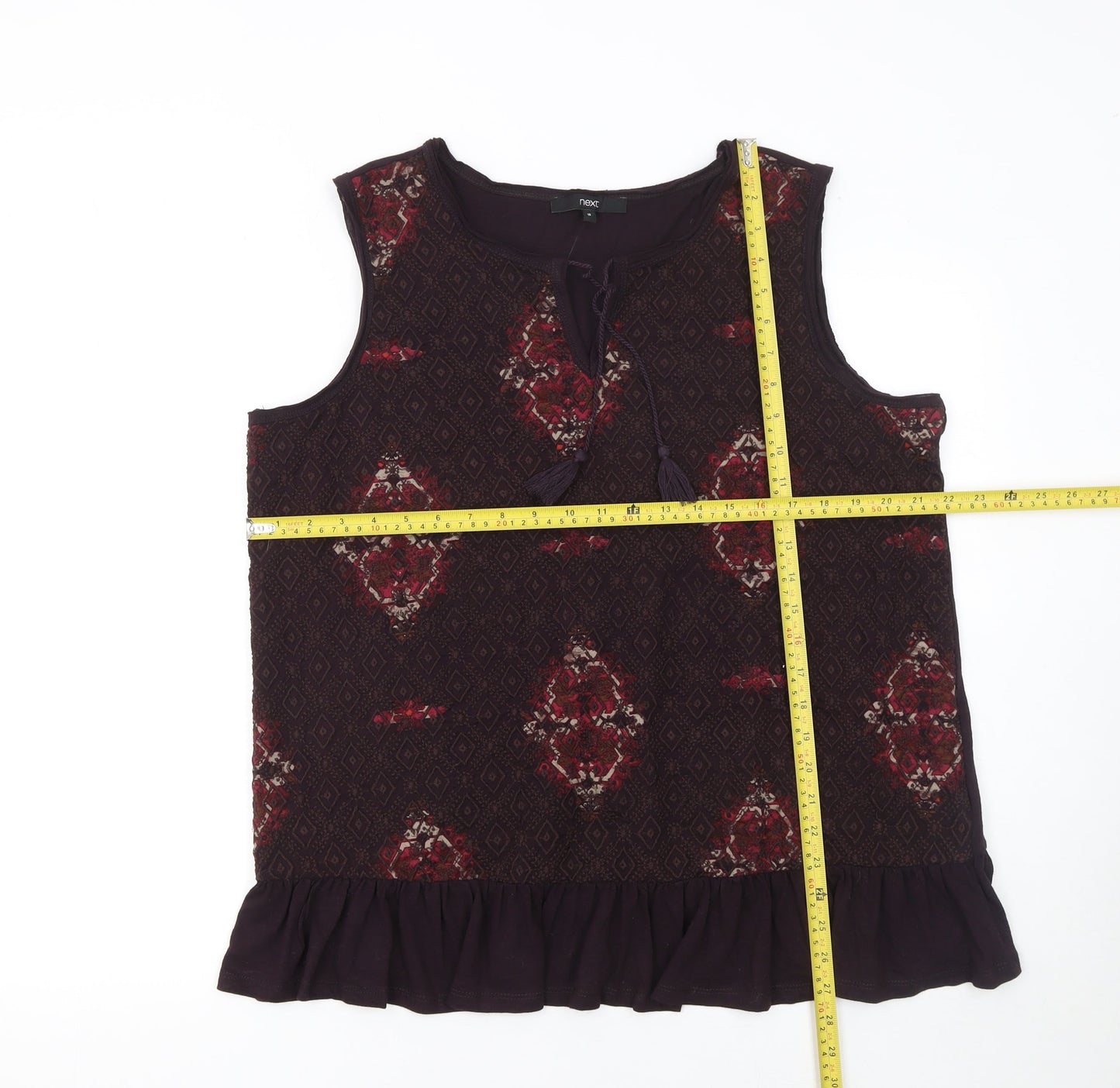 Next Women’s Brown Bohemian Tassel Cotton Sleeveless Tunic Blouse Size 18