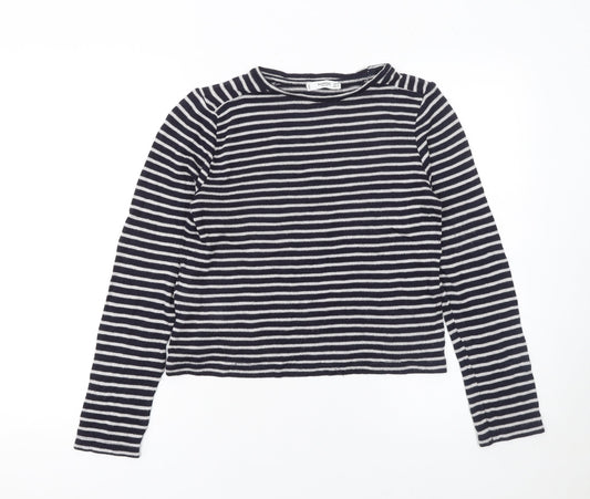 Mango Women Blue Striped Long Sleeve Knit Pullover Jumper Size 8
