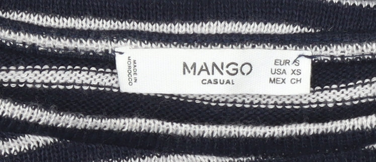 Mango Women Blue Striped Long Sleeve Knit Pullover Jumper Size 8
