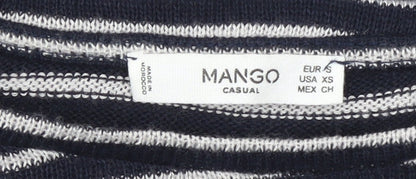 Mango Women Blue Striped Long Sleeve Knit Pullover Jumper Size 8