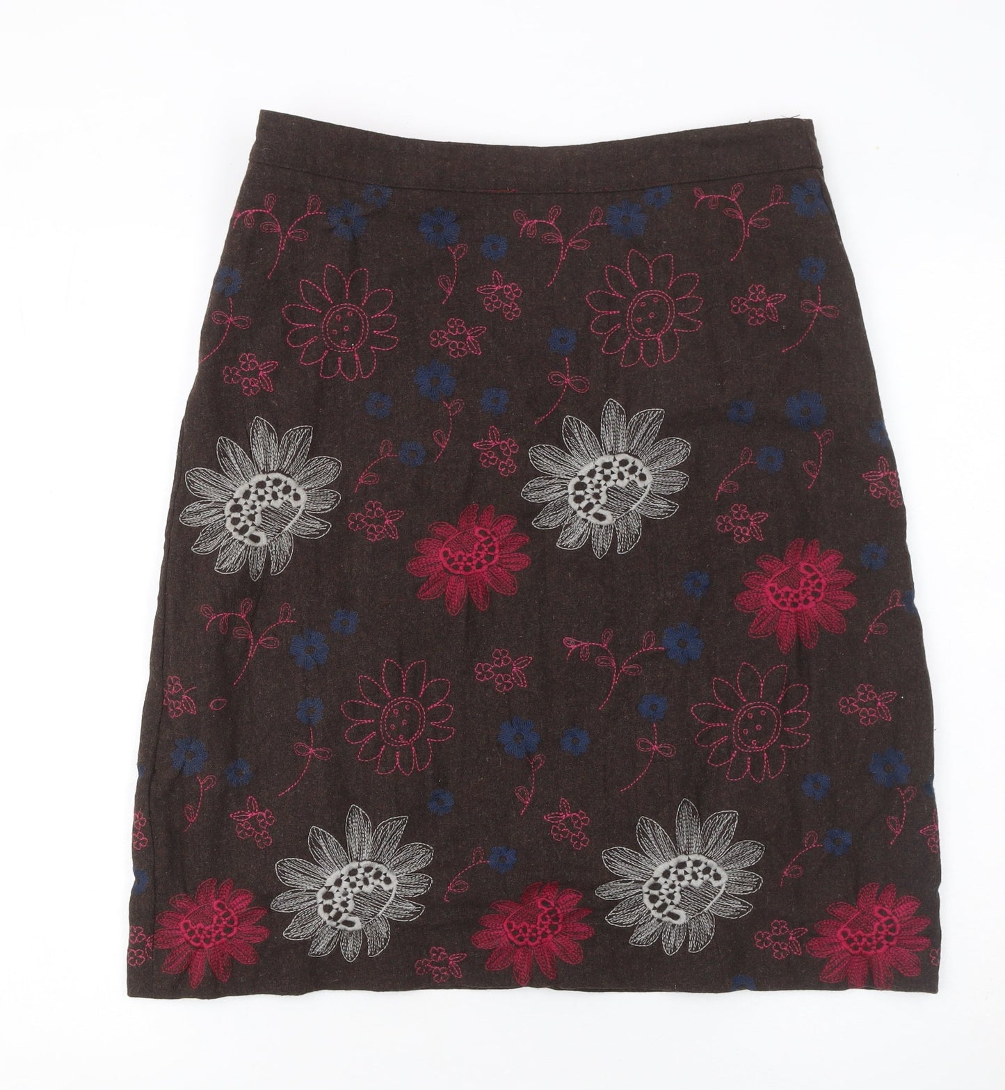 White Stuff Womens Brown Knee Length Floral Wool Blend A-Line Skirt Size 10