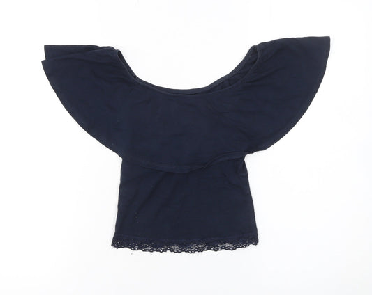 Bershka Teens Blue Off Shoulder Cropped Cotton Blouse XS
