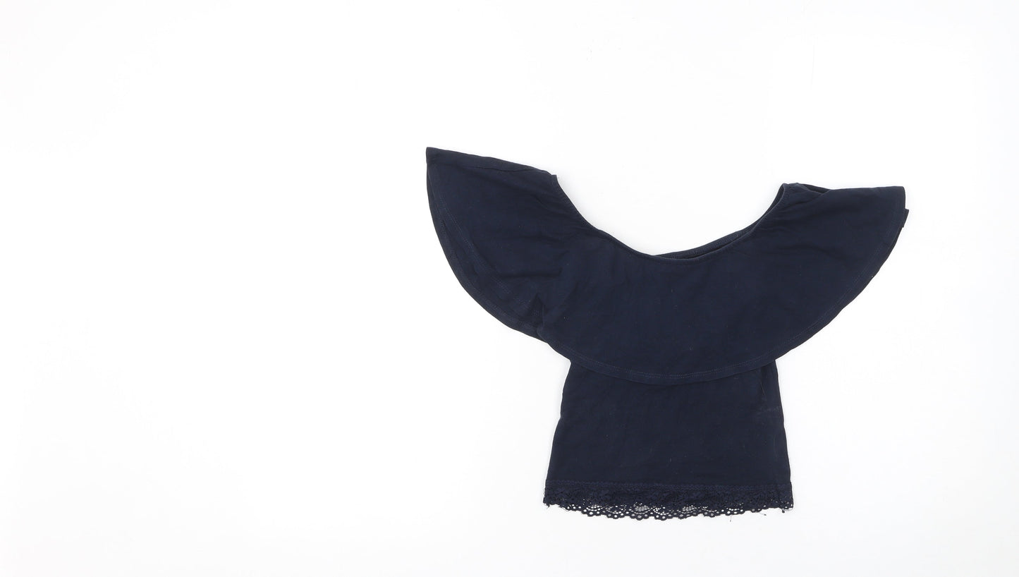 Bershka Teens Blue Off Shoulder Cropped Cotton Blouse XS