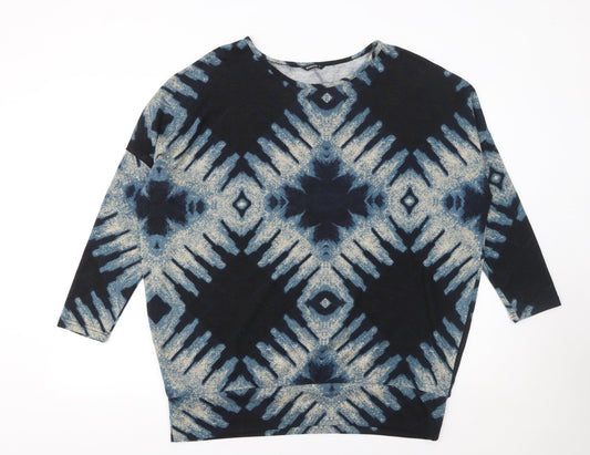 Roman Women Blue Geometric Pullover Jumper Size 16 3/4 Sleeve