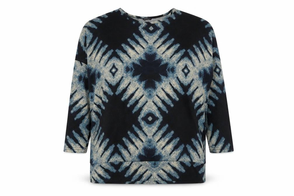 Roman Women Blue Geometric Pullover Jumper Size 16 3/4 Sleeve