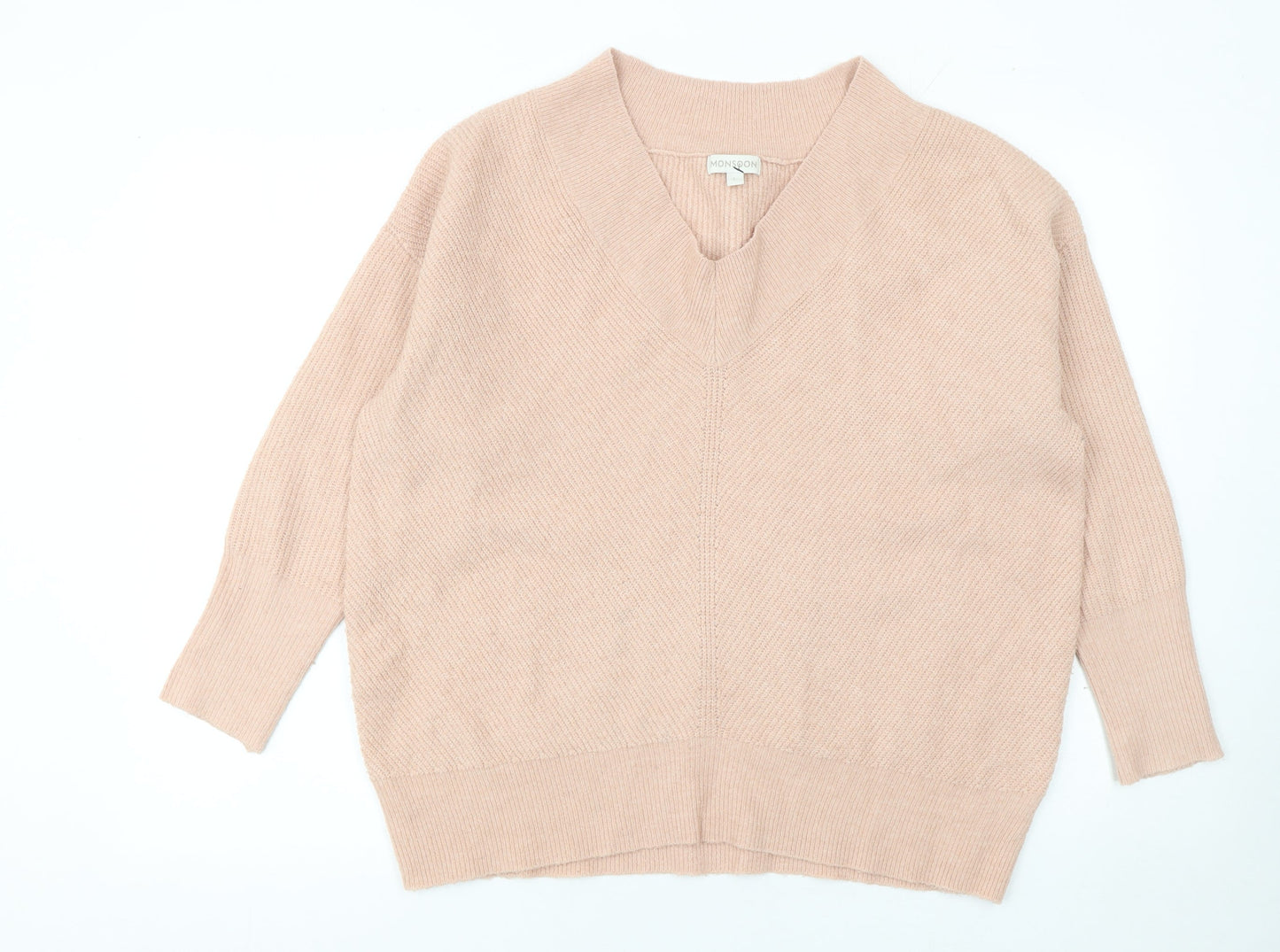 Monsoon Women Beige V-Neck Knit Pullover Jumper L