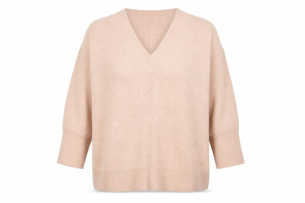 Monsoon Women Beige V-Neck Knit Pullover Jumper L