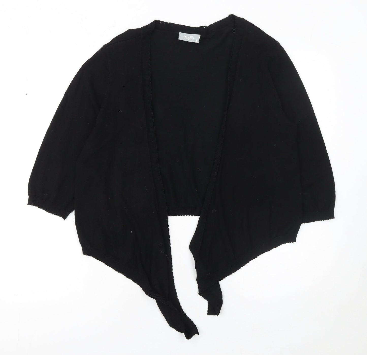 Wallis Women's Black L (UK 12) 3/4 Sleeve Open Front Cardigan