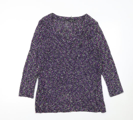 Warehouse Womens Purple Chunky Knit V-Neck Jumper Size 12