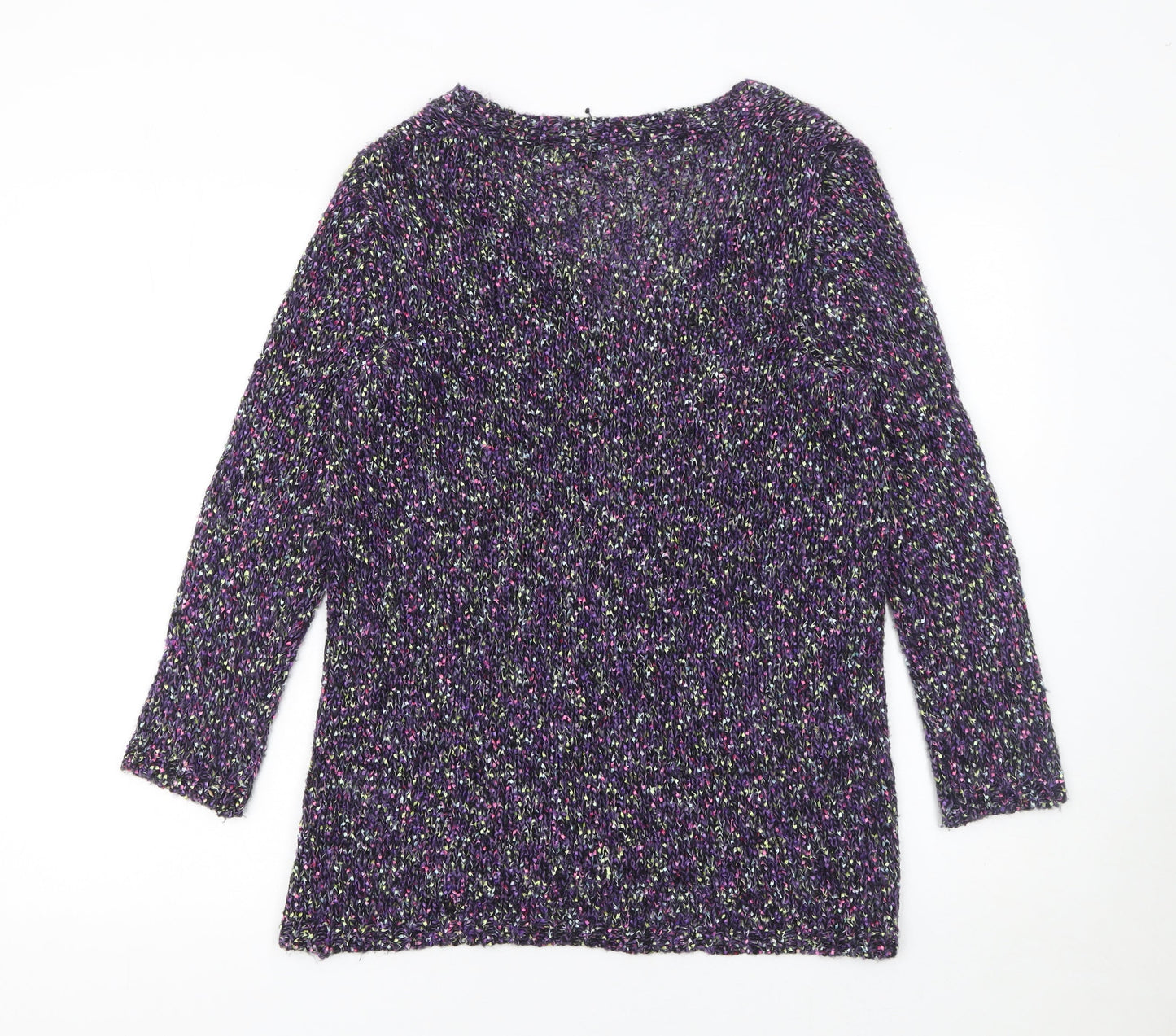 Warehouse Womens Purple Chunky Knit V-Neck Jumper Size 12